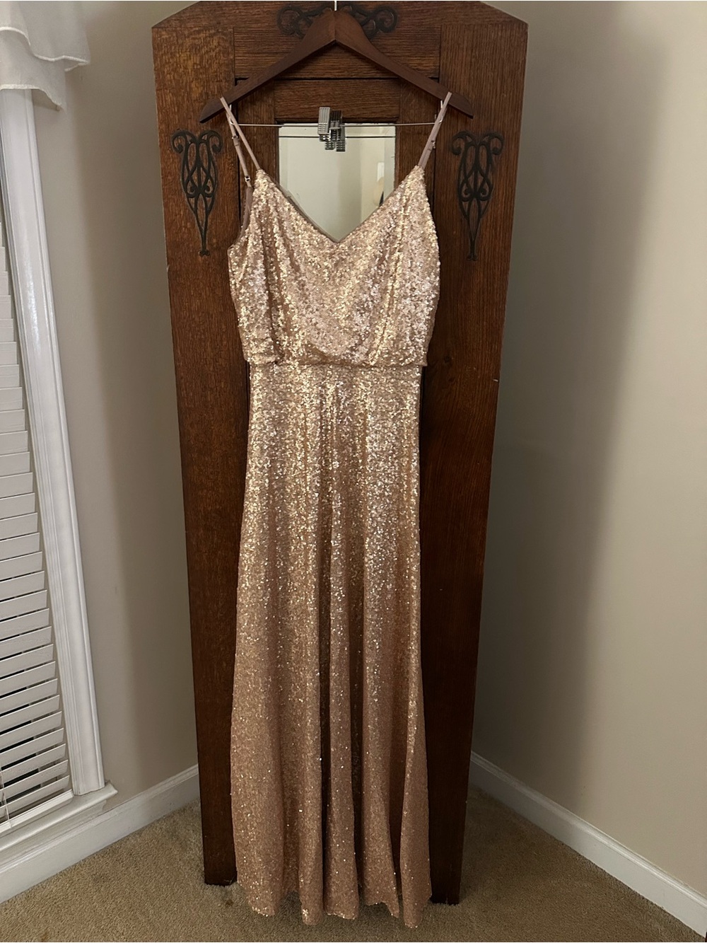 Revelry Hazel Gold Sequin Draped Back Evening Dress Wedding Black Tie Size 8